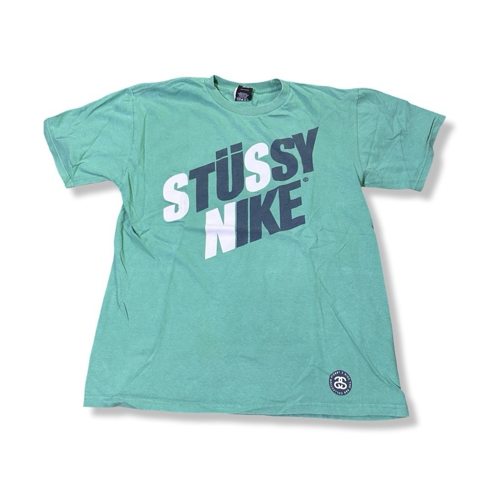Vintage Stussy x Nike Collab Green Graphic T Shirt Size Medium Skate Streetwear